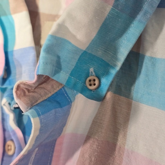 Johnnie-O Men Linen Blend Gingham Shirt Size‎ XL Short Sleeve Coastal Casual - Picture 4 of 13